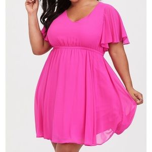 Hot Pink Flutter Chiffon Skater Dress